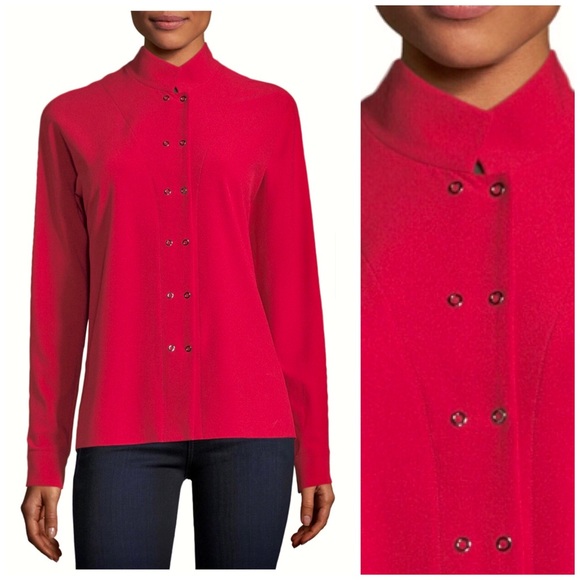 Elie Tahari Tops - Elie Tahari Red Snap Button Front Crepe Blouse